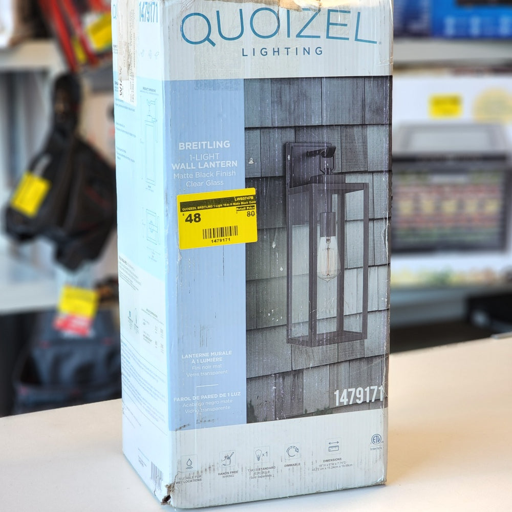 Quoizel Breitling 1-Light Wall Lantern Matte Black Finish Clear Glass Quoizel Breitling 1-Light Wall Lantern Matte Black Finish Clear Glass